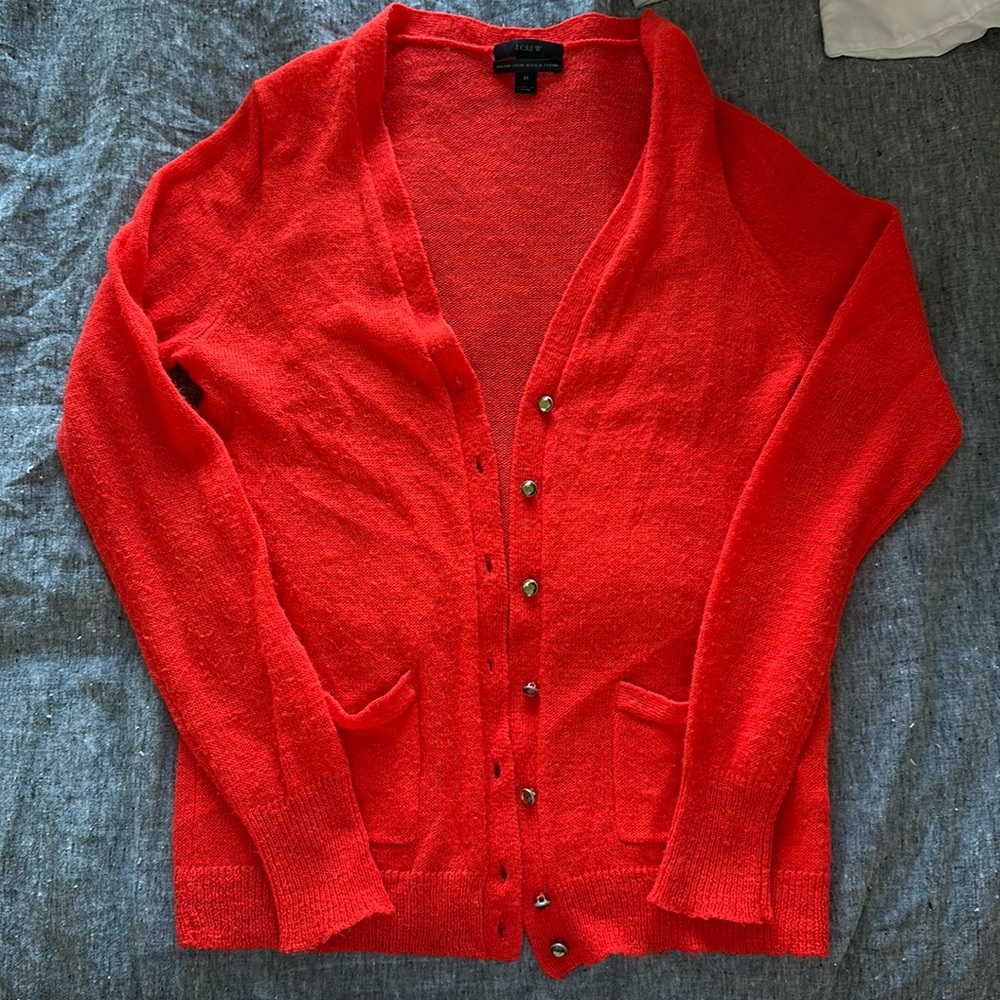 Jcrew red-orange wool festive cardigan, size M